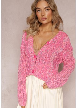 Różowy Kardigan Zapinany na Guziki ze Ściągaczami Annanes ze sklepu Renee odzież w kategorii Swetry damskie - zdjęcie 164537038