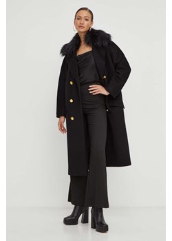 Elisabetta Franchi płaszcz wełniany kolor czarny przejściowy oversize ze sklepu ANSWEAR.com w kategorii Płaszcze damskie - zdjęcie 164539868