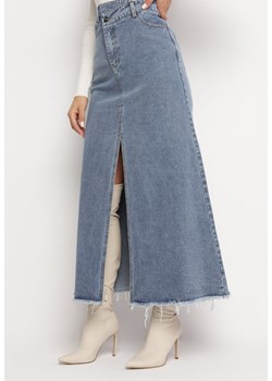 Niebieska Jeansowa Spódnica z Wysokim Stanem i Postrzępionym Dołem Hayva ze sklepu Born2be Odzież w kategorii Spódnice - zdjęcie 164562926