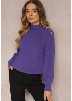 Fioletowy Sweter Dzianinowy z Długim Rękawem i Guzikami Kithi ze sklepu Renee odzież w kategorii Swetry damskie - zdjęcie 164563189