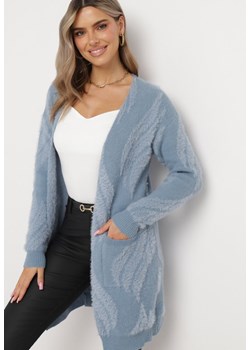Niebieski Puszysty Kardigan Niezapinany Heliture ze sklepu Born2be Odzież w kategorii Swetry damskie - zdjęcie 164569126