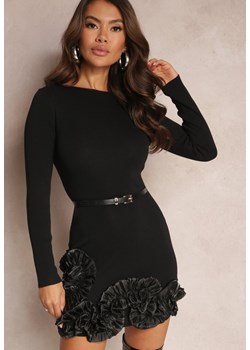 Czarna Sweterkowa Sukienka Mini z Falbankami Samuella ze sklepu Renee odzież w kategorii Sukienki - zdjęcie 164569796