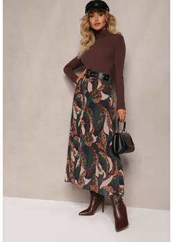 Beżowo-Brązowa Długa Spódnica Plisowana w Abstrakcyjny Malarski Wzór Ariamitta ze sklepu Renee odzież w kategorii Spódnice - zdjęcie 164570027