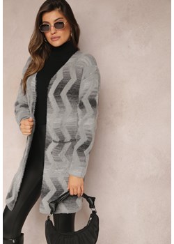 Szary Luźny Kardigan Niezapinany w Geometryczny Print Sheshy ze sklepu Renee odzież w kategorii Swetry damskie - zdjęcie 164570037