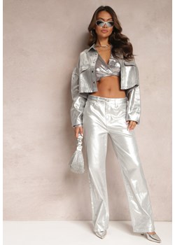 Srebrne Szerokie Spodnie Połyskujące Panerrm ze sklepu Renee odzież w kategorii Spodnie damskie - zdjęcie 164570047