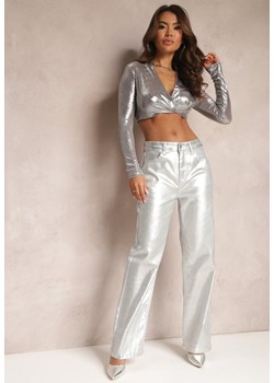 Srebrne Szerokie Spodnie Połyskujące Panerrm ze sklepu Renee odzież w kategorii Spodnie damskie - zdjęcie 164570048