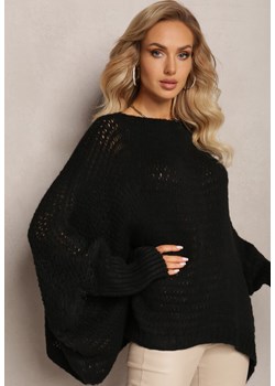 Czarny Luźny Sweter Dzianinowy w Stylu Ponczo Nattava ze sklepu Renee odzież w kategorii Swetry damskie - zdjęcie 164570127