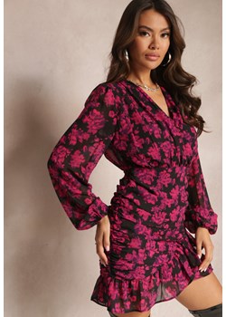 Różowa Sukienka Mini z Falbankami Kopertowym Dekoltem i Falbankami Narooah ze sklepu Renee odzież w kategorii Sukienki - zdjęcie 164570276