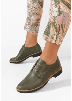 Khaki oxfordy damskie skórzane Otivera ze sklepu Zapatos w kategorii Półbuty damskie - zdjęcie 164577138