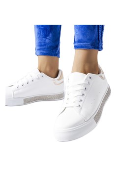 Biało-beżowe sneakersy z cyrkoniami Dina białe ze sklepu ButyModne.pl w kategorii Trampki damskie - zdjęcie 164581839