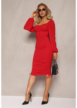 Czerwona Dopasowana Sukienka z Szerokimi Rękawami i Ściągaczami Vercjoza ze sklepu Renee odzież w kategorii Sukienki - zdjęcie 164649797