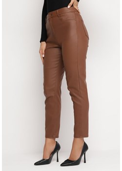 Brązowe Spodnie z Wysokim Stanem z Ekoskóry Rowinna ze sklepu Born2be Odzież w kategorii Spodnie damskie - zdjęcie 164649816