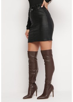 Czarna Spódnica Mini z Ekoskóry z Gumką w Pasie i Kieszeniami Kirti ze sklepu Born2be Odzież w kategorii Spódnice - zdjęcie 164649846