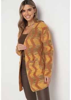Brązowy Luźny Kardigan w Geometryczny Wzór Goitom ze sklepu Born2be Odzież w kategorii Swetry damskie - zdjęcie 164649868