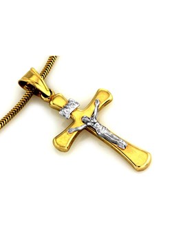 złoty krzyż 585 jezus z białym złotem chrzest ze sklepu LOVRIN w kategorii Zawieszki - zdjęcie 164660718