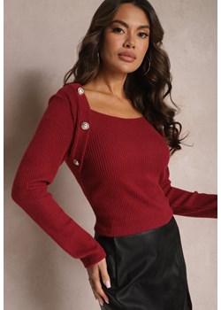 Bordowa Prążkowana Bluzka Sweter z Ozdobnymi Guzikami Dhekial ze sklepu Renee odzież w kategorii Swetry damskie - zdjęcie 164681929
