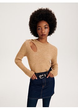 Reserved - Sweter z ozdobnym wycięciem - beżowy ze sklepu Reserved w kategorii Swetry damskie - zdjęcie 164686565