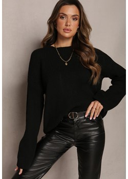 Czarny Sweter z Miękkiej Dzianiny Hiuzze ze sklepu Renee odzież w kategorii Swetry damskie - zdjęcie 164687659