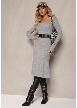 Szara Sukienka Midi z Prążkowanej Dzianiny Kires ze sklepu Renee odzież w kategorii Sukienki - zdjęcie 164687697