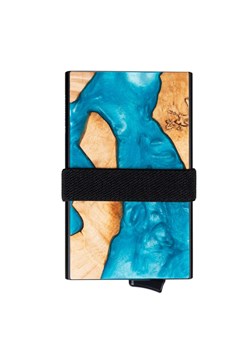 Aluminiowy portfel z wysuwanymi kartami i ochroną kart zbliżeniowych (drewno + turkusowa żywica) ze sklepu Koruma ID Protection w kategorii Portfele męskie - zdjęcie 164690428