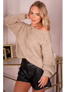 Ażurowy sweter oversize beżowy Kasila, Kolor beżowy, Rozmiar one size, Merribel ze sklepu Primodo w kategorii Swetry damskie - zdjęcie 164694438