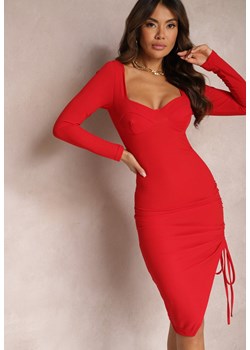Czerwona Dopasowana Sukienka Midi ze Ściągaczem Volddia ze sklepu Renee odzież w kategorii Sukienki - zdjęcie 164717936