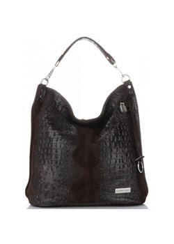 Firmowa Torba Skórzana Vittoria Gotti Made in Italy w rozmiarze XL motyw Aligatora Czekoladowa ze sklepu PaniTorbalska w kategorii Torby Shopper bag - zdjęcie 164724947