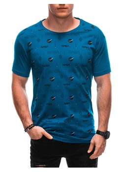 T-shirt męski z nadrukiem 1916S - turkusowy ze sklepu Edoti w kategorii T-shirty męskie - zdjęcie 164729825