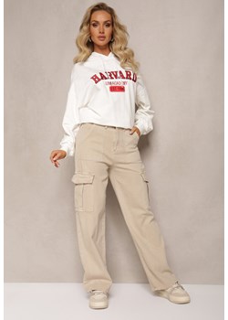 Jasnobeżowe Szerokie Jeansy z Bawełny High Waist w Stylu Bojówek Niaroa ze sklepu Renee odzież w kategorii Jeansy damskie - zdjęcie 164730719