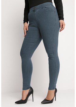 Niebieskie Spodnie Skinny z Gumką w Pasie Ozdobioną Klamerką Lewanqila ze sklepu Born2be Odzież w kategorii Spodnie damskie - zdjęcie 164735998