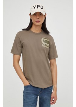 G-Star Raw t-shirt bawełniany męski kolor beżowy z nadrukiem ze sklepu ANSWEAR.com w kategorii T-shirty męskie - zdjęcie 164741035