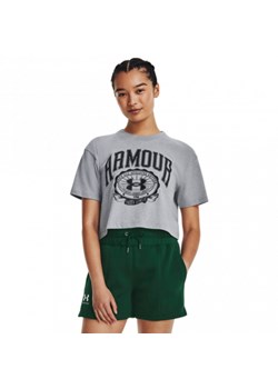 Damski t-shirt z nadrukiem Under Armour UA Collegiate Crest Crop SS - szary ze sklepu Sportstylestory.com w kategorii Bluzki damskie - zdjęcie 164755216