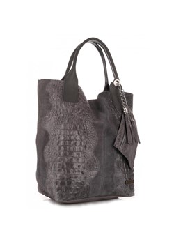 Torebki Skórzane VITTORIA GOTTI Made in Italy Shopper bag Aligator Szara ze sklepu PaniTorbalska w kategorii Torby Shopper bag - zdjęcie 164756076