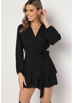 Czarna Kopertowa Sukienka Kombinezon Mini z Falbanką Bomina ze sklepu Born2be Odzież w kategorii Sukienki - zdjęcie 164789437