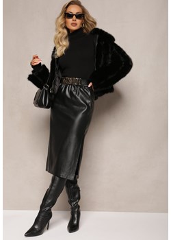 Czarna Dopasowana Spódnica z Imitacji Skóry i Klamerką Poornam ze sklepu Renee odzież w kategorii Spódnice - zdjęcie 164789687