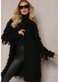Czarny Niezapinany Kardigan w Ozdobne Frędzle Massawa ze sklepu Renee odzież w kategorii Swetry damskie - zdjęcie 164789737