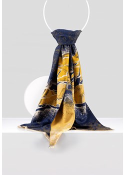 Granatowy szal w żółty abstrakcyjny wzór ze sklepu Molton w kategorii Szaliki i chusty damskie - zdjęcie 164794007