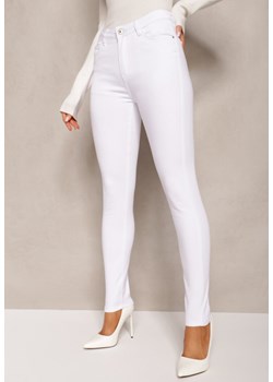 Białe Jeansy Regular Waist o Fasonie Skinny z Zapięciem na Guzik i Suwak Efraim ze sklepu Renee odzież w kategorii Jeansy damskie - zdjęcie 164797307