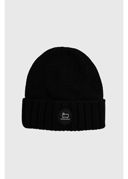 Woolrich czapka wełniana kolor czarny z grubej dzianiny wełniana ze sklepu PRM w kategorii Czapki zimowe damskie - zdjęcie 164797776
