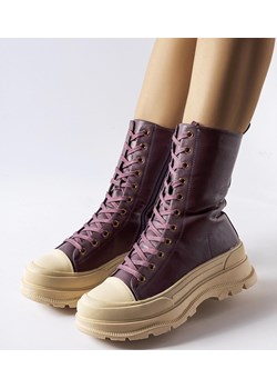 Fioletowe ocieplane buty gruba podeszwa Giselda ze sklepu gemre w kategorii Workery damskie - zdjęcie 164800068