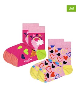 Happy Socks Skarpety (4 pary) &quot;Happy Love&quot; w kolorze różowo-jasnoróżowym ze sklepu Limango Polska w kategorii Skarpetki dziecięce - zdjęcie 164807277