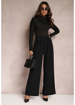 Czarne Eleganckie Spodnie Dzwony z Ozdobnymi Patkami w Pasie Nattas ze sklepu Renee odzież w kategorii Spodnie damskie - zdjęcie 164877198