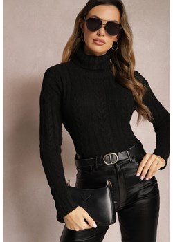 Czarny Golf Dzianinowy w Warkoczykowy Splot Cleva ze sklepu Renee odzież w kategorii Swetry damskie - zdjęcie 164877238