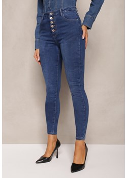 Niebieskie Jeansy Skinny High Waist z Bawełny Zapinane na Kilka Guzików Sharena ze sklepu Renee odzież w kategorii Jeansy damskie - zdjęcie 164882407