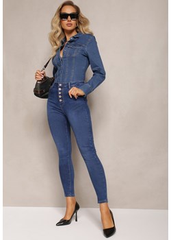 Niebieskie Jeansy Skinny High Waist z Bawełny Zapinane na Kilka Guzików Sharena ze sklepu Renee odzież w kategorii Jeansy damskie - zdjęcie 164882409
