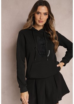 Czarna Bluza Kangurka z Czarnym Kotem i Kapturem Hummi ze sklepu Renee odzież w kategorii Bluzy damskie - zdjęcie 164882676