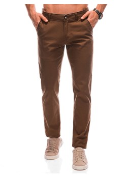 Spodnie męskie chino 1418P - brązowe ze sklepu Edoti w kategorii Spodnie męskie - zdjęcie 164883958