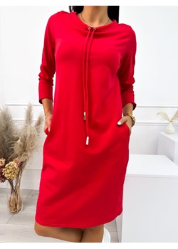 Czerwona Sukienka z Kieszeniami ze sklepu ModnaKiecka.pl w kategorii Sukienki - zdjęcie 164896199