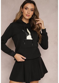Czarna Bluza z Kapturem i Ozdobnym Nadrukiem Kliorre ze sklepu Renee odzież w kategorii Bluzy damskie - zdjęcie 164899755
