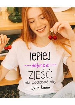 koszulka damska lepiej dobrze zjeść z różowym akcentem ze sklepu Time For Fashion w kategorii Bluzki damskie - zdjęcie 164922565